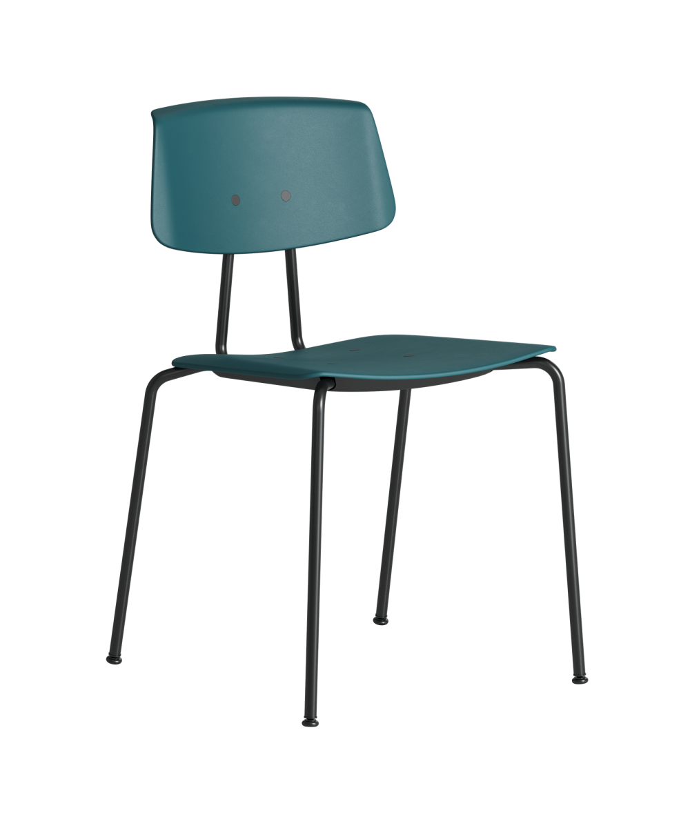 The Share Basic 10 chair with a black frame and a blue seat.