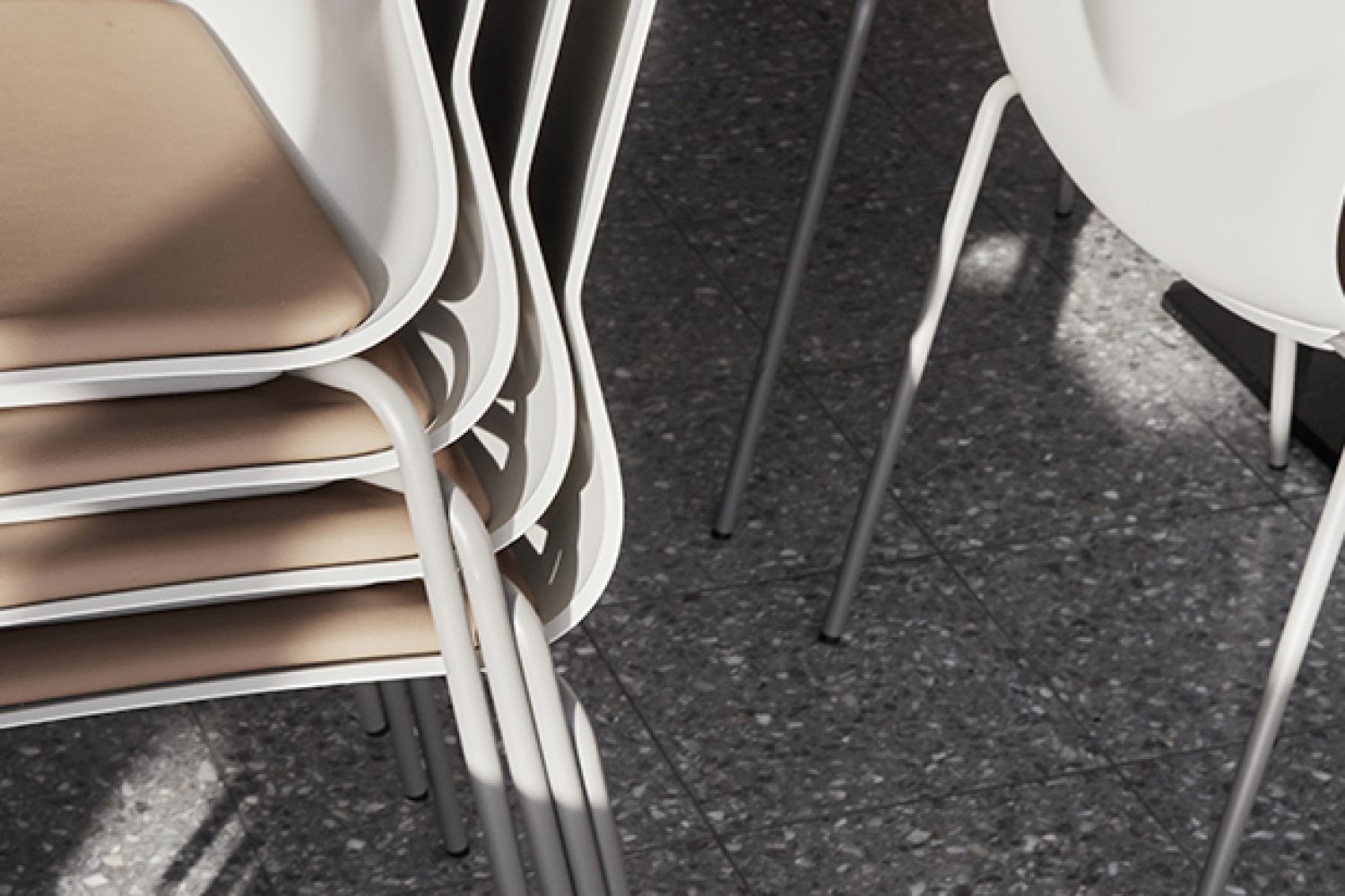 detail of stacked office chairs